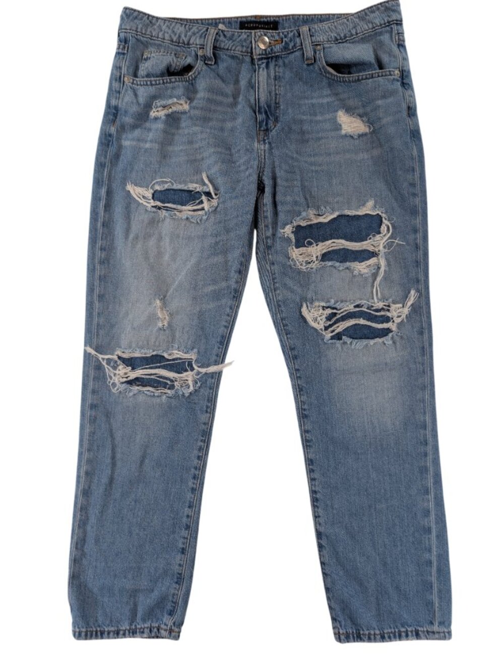 Aeropostale Distressed‎ Boyfriend Jeans 12 Regular High Rise Denim Light Wash